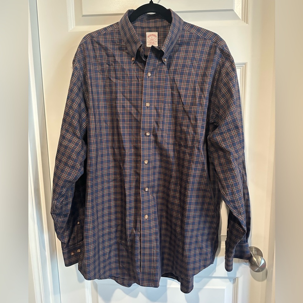 Brooks Brothers 346 Men’s Large Button-Down Shirt Plaid Non-Iron Cotton - EUC